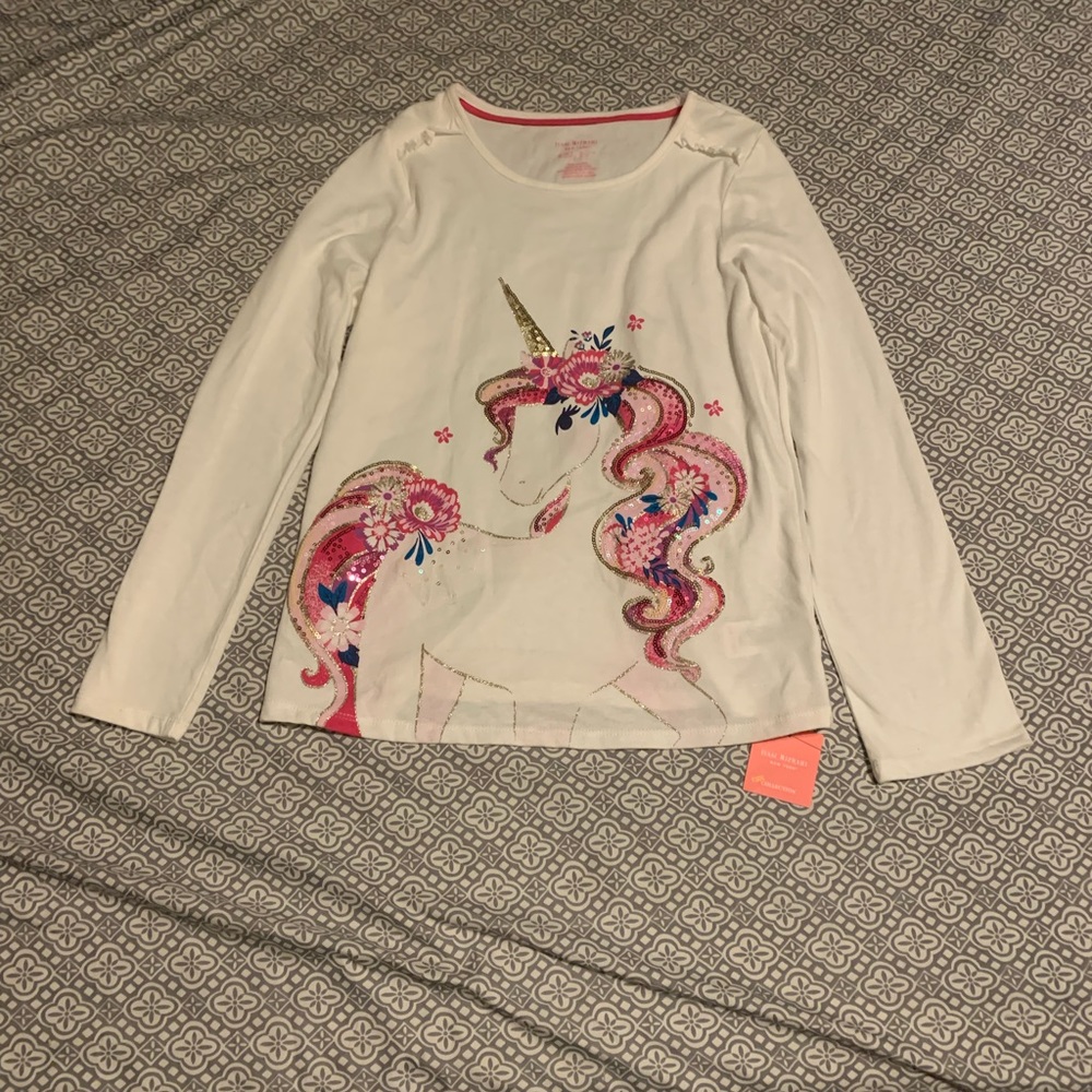 NWT Isaac Mizrahi girls white unicorn long sleeve shirt.